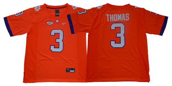 Men Clemson Tigers 3 Thomas Orange Nike Limited Stitched NCAA Jersey